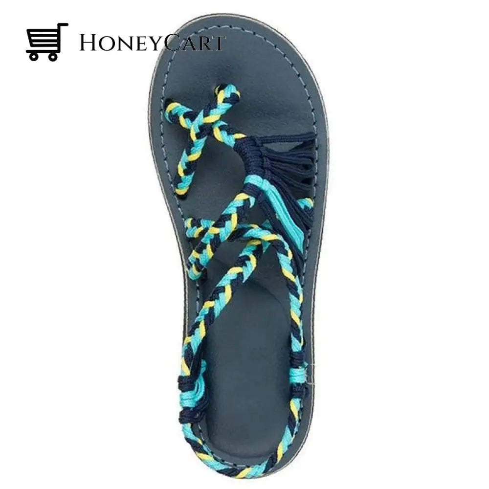 Tropical Mixed Color Matching Rope Knot Thong Sandals For Women 4.5 / Blue 2