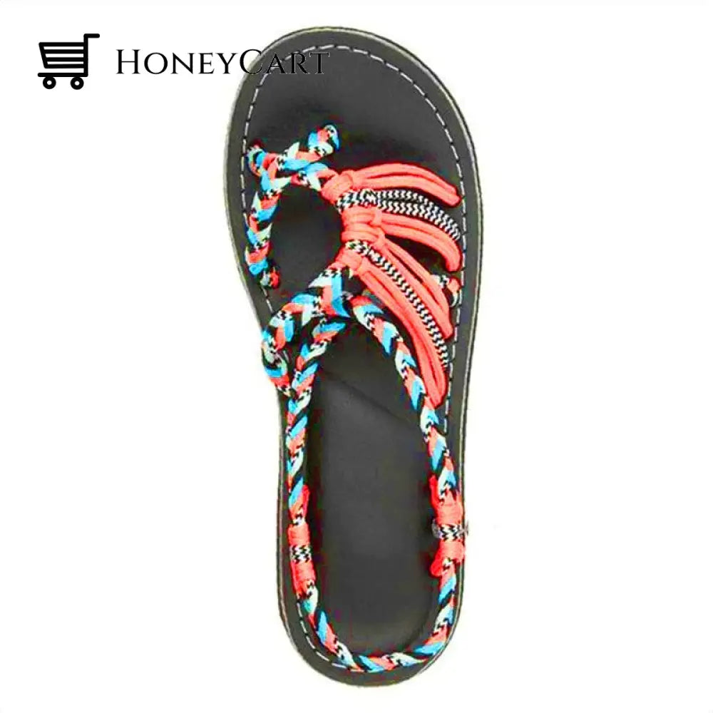 Tropical Mixed Color Matching Rope Knot Thong Sandals For Women 4.5 / Orange