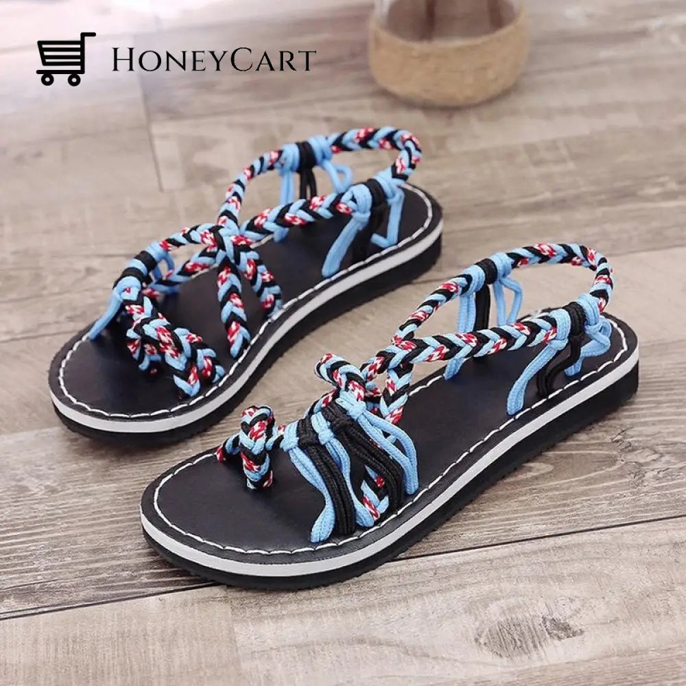 Tropical Mixed Color Matching Rope Knot Thong Sandals For Women