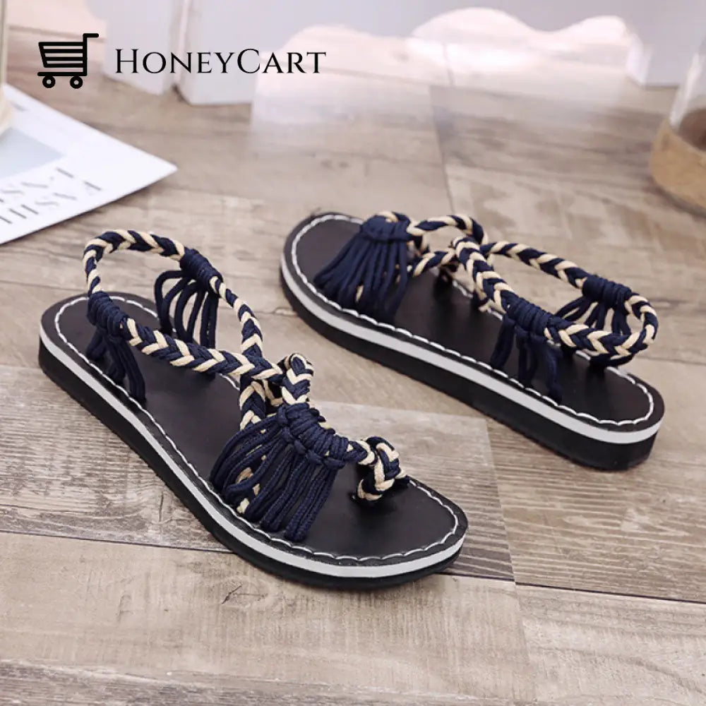 Tropical Mixed Color Matching Rope Knot Thong Sandals For Women