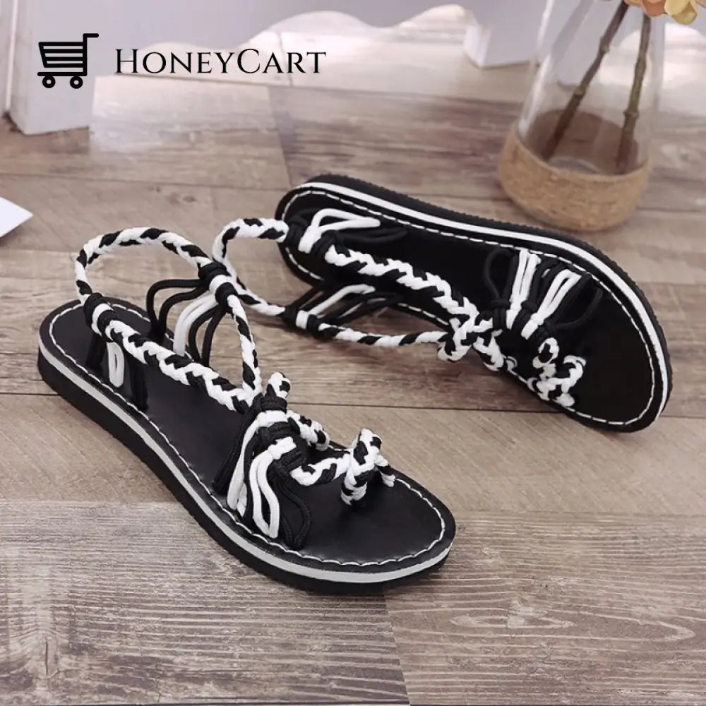Tropical Mixed Color Matching Rope Knot Thong Sandals For Women