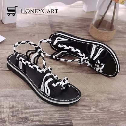 Tropical Mixed Color Matching Rope Knot Thong Sandals For Women