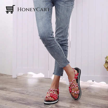 Tropical Mixed Color Matching Rope Knot Thong Sandals For Women