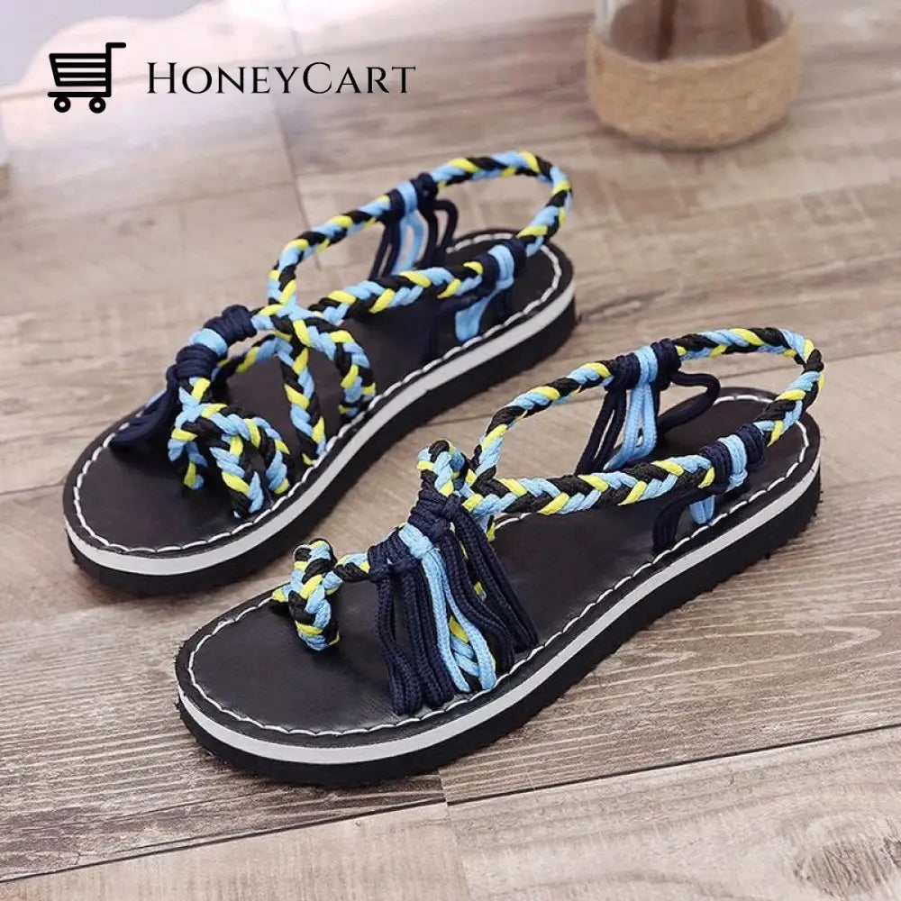 Tropical Mixed Color Matching Rope Knot Thong Sandals For Women