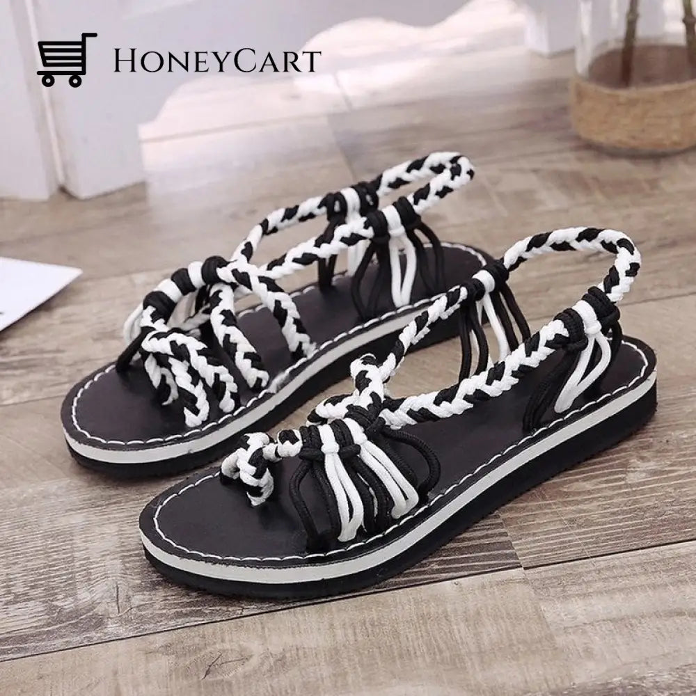 Tropical Mixed Color Matching Rope Knot Thong Sandals For Women