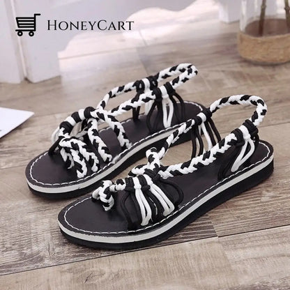 Tropical Mixed Color Matching Rope Knot Thong Sandals For Women