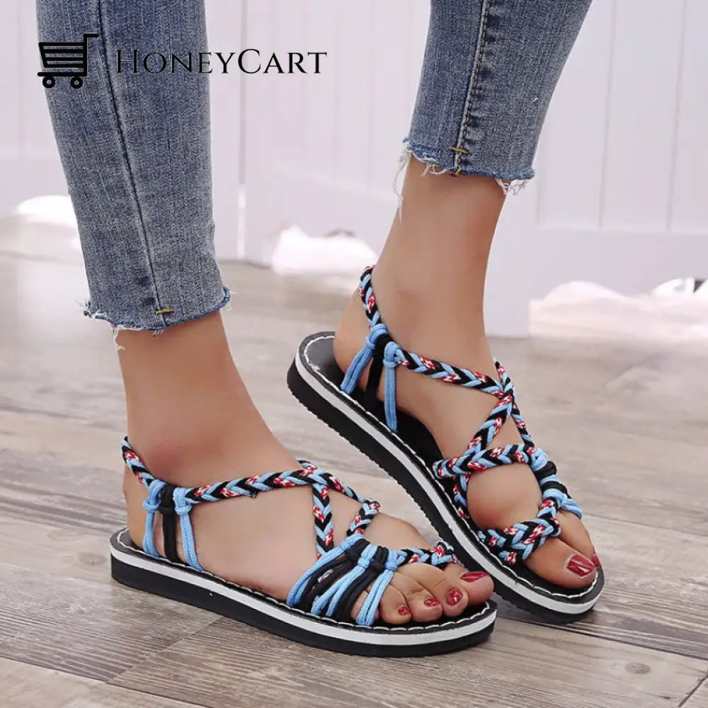 Tropical Mixed Color Matching Rope Knot Thong Sandals For Women