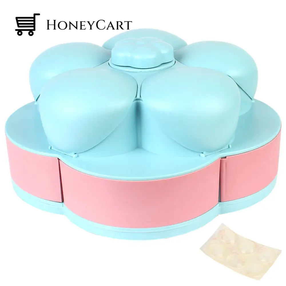 Two-Layer Rotating Flower Candy Snack Box Blue Storage & Organization
