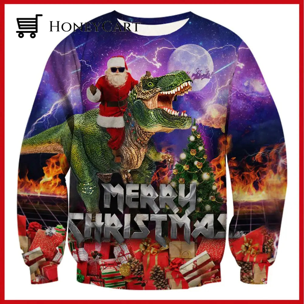 Ugly Christmas Sweatshirt (New Style) Purple Dinosaur / S Tool