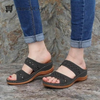 Uniqcomfy Premium Arch-Support Orthopedic Faux Leather Embroidery Women Sandals Black / 5.5 Shoes &