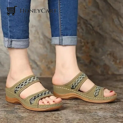 Uniqcomfy Premium Arch-Support Orthopedic Faux Leather Embroidery Women Sandals Green / 5.5 Shoes &