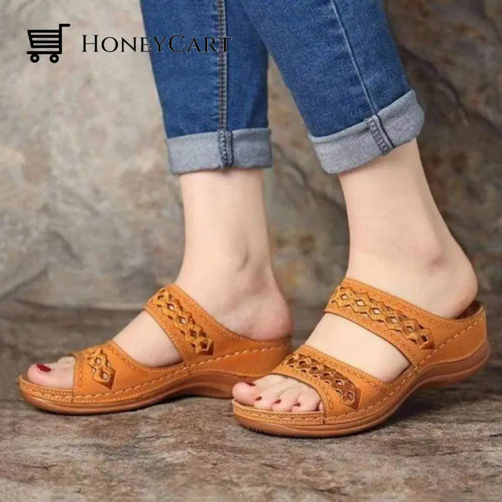 Uniqcomfy Premium Arch-Support Orthopedic Faux Leather Embroidery Women Sandals Orange / 5.5 Shoes &