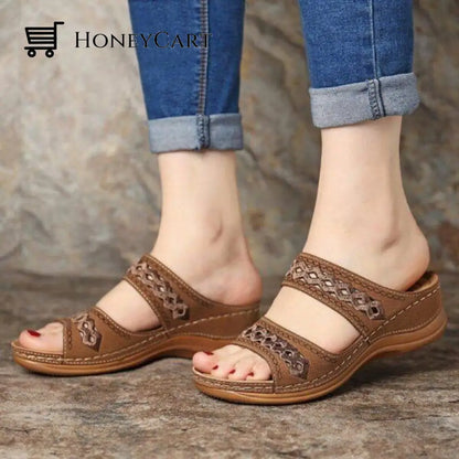 Uniqcomfy Premium Arch-Support Orthopedic Faux Leather Embroidery Women Sandals Shoes &