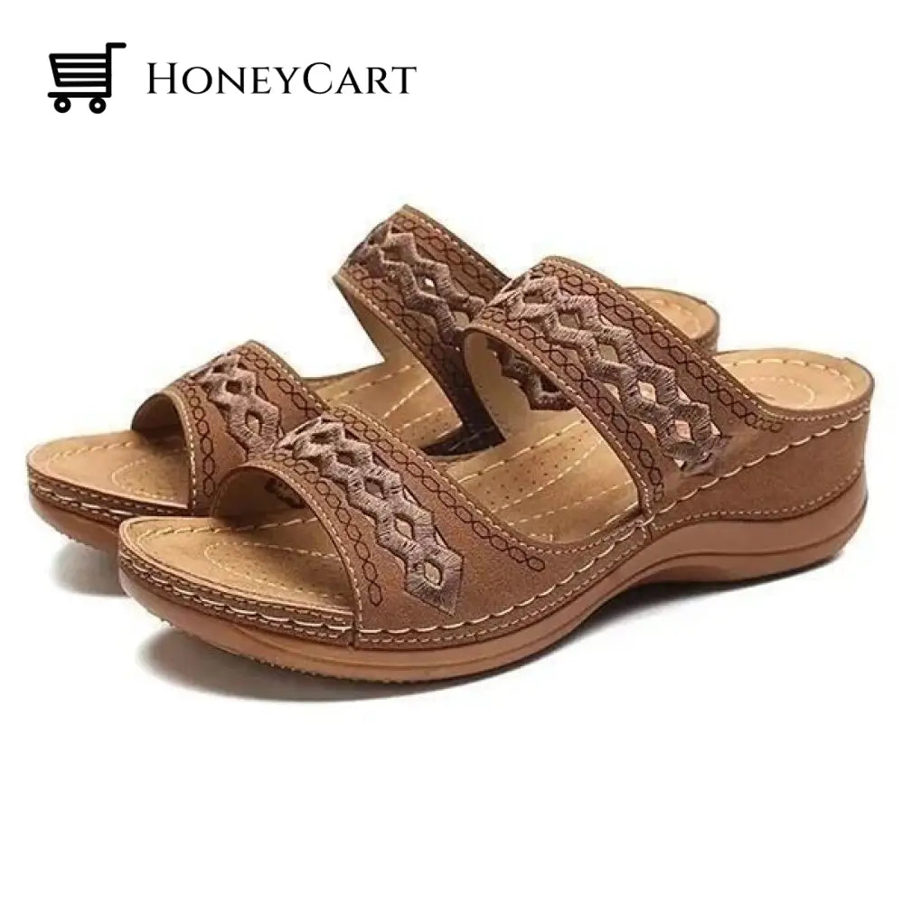 Uniqcomfy Premium Arch-Support Orthopedic Faux Leather Embroidery Women Sandals Shoes &