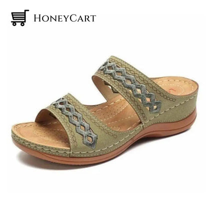 Uniqcomfy Premium Arch-Support Orthopedic Faux Leather Embroidery Women Sandals Shoes &