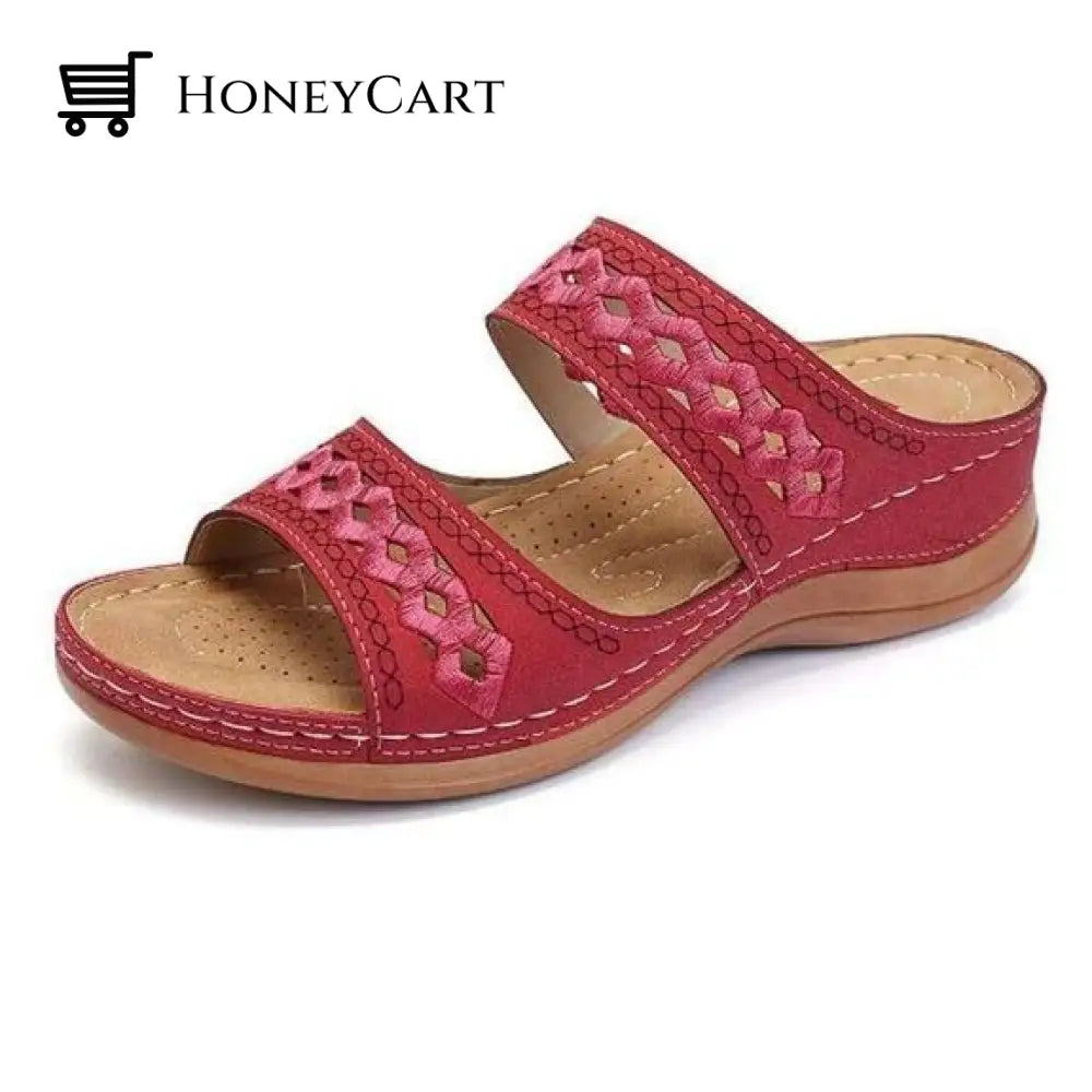 Uniqcomfy Premium Arch-Support Orthopedic Faux Leather Embroidery Women Sandals Shoes &