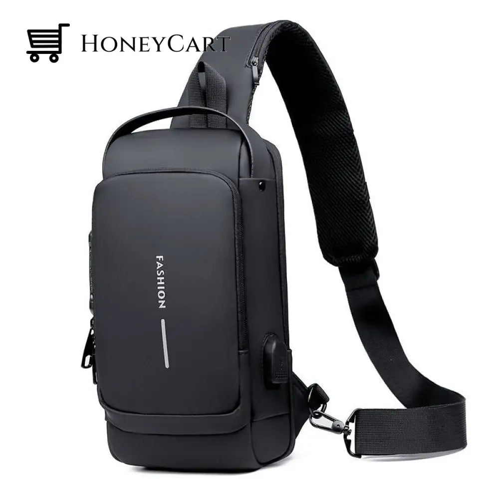 Usb Charging Sport Sling Anti-Theft Shoulder Bag Black