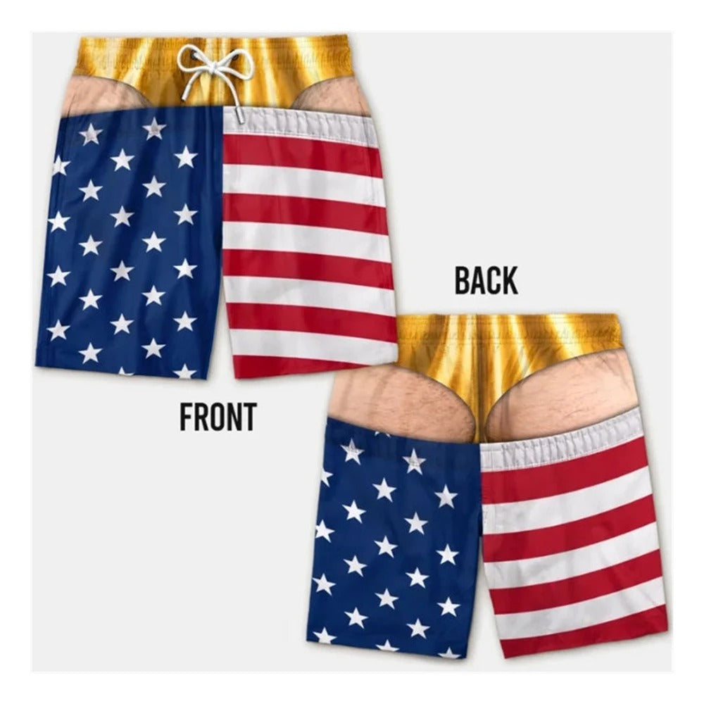 Men's Swim Trunks Funny Hairy Butt Cheek Gag Beach Shorts