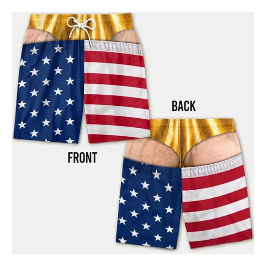 Men's Swim Trunks Funny Hairy Butt Cheek Gag Beach Shorts