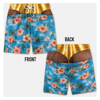 Men's Swim Trunks Funny Hairy Butt Cheek Gag Beach Shorts