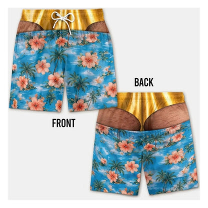 Men's Swim Trunks Funny Hairy Butt Cheek Gag Beach Shorts