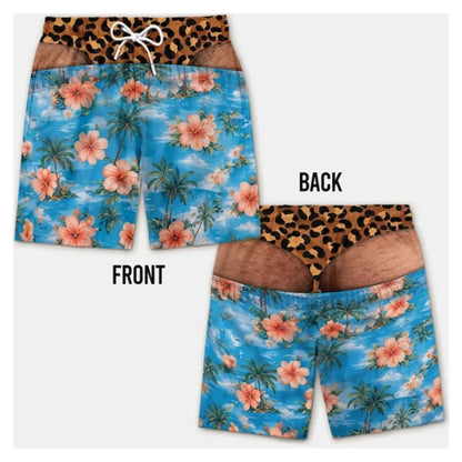 Men's Swim Trunks Funny Hairy Butt Cheek Gag Beach Shorts