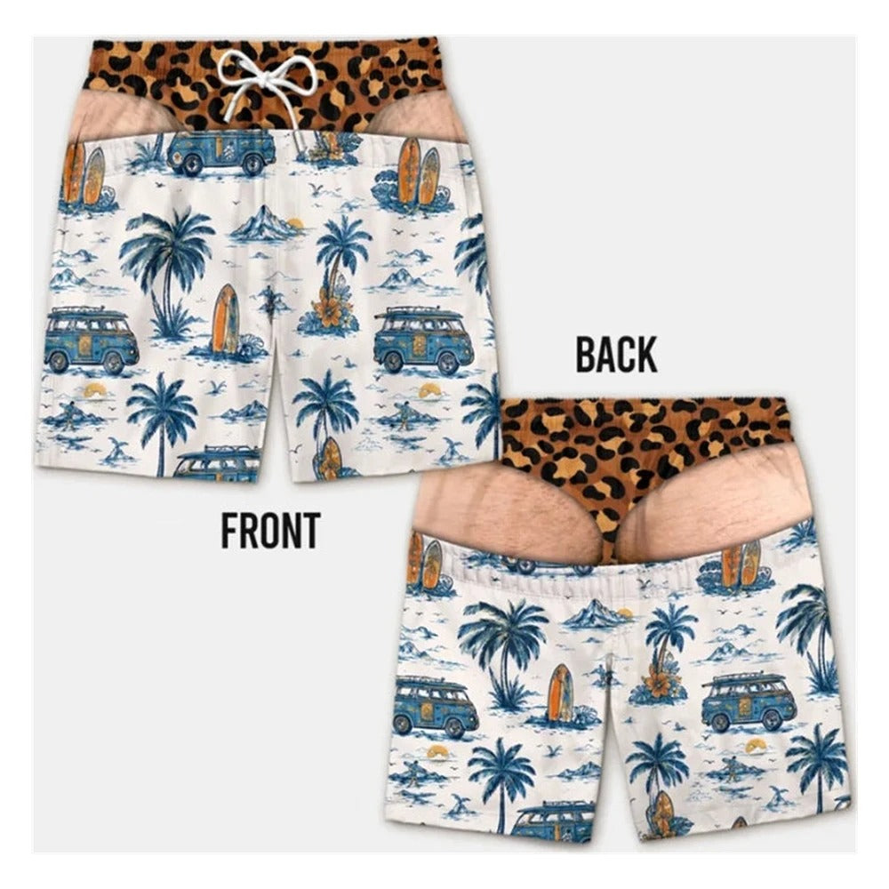 Men's Swim Trunks Funny Hairy Butt Cheek Gag Beach Shorts