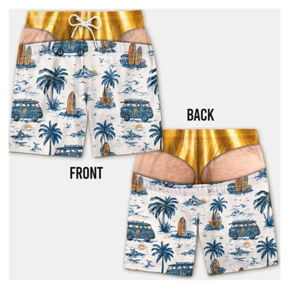 Men's Swim Trunks Funny Hairy Butt Cheek Gag Beach Shorts