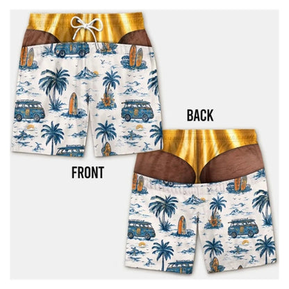 Men's Swim Trunks Funny Hairy Butt Cheek Gag Beach Shorts