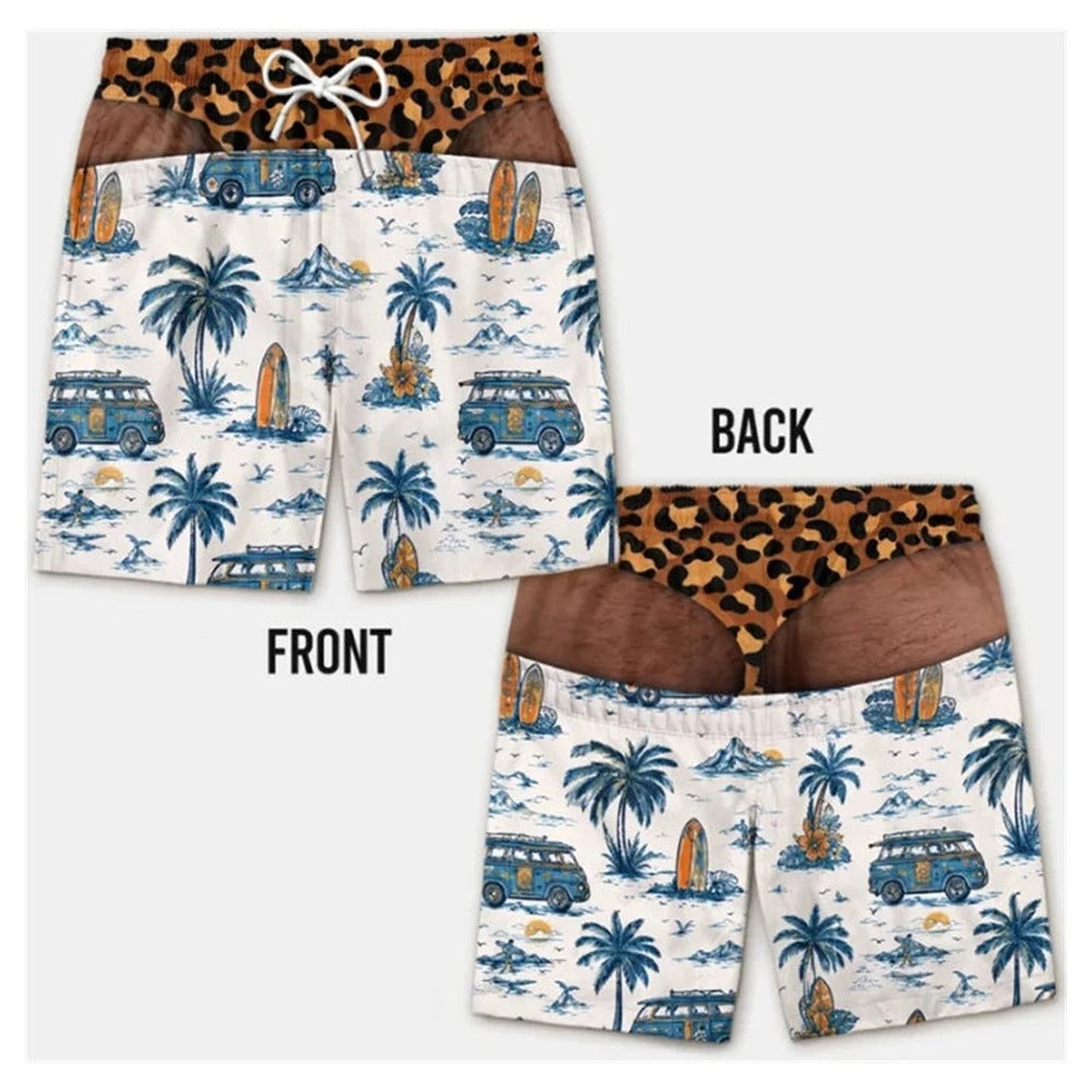 Men's Swim Trunks Funny Hairy Butt Cheek Gag Beach Shorts