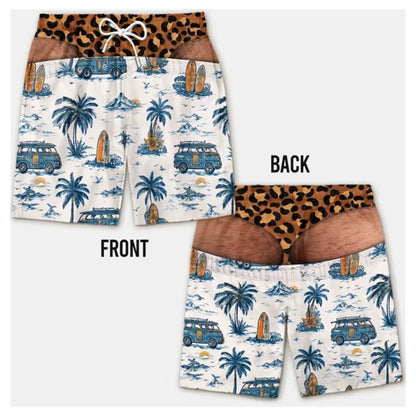 Men's Swim Trunks Funny Hairy Butt Cheek Gag Beach Shorts