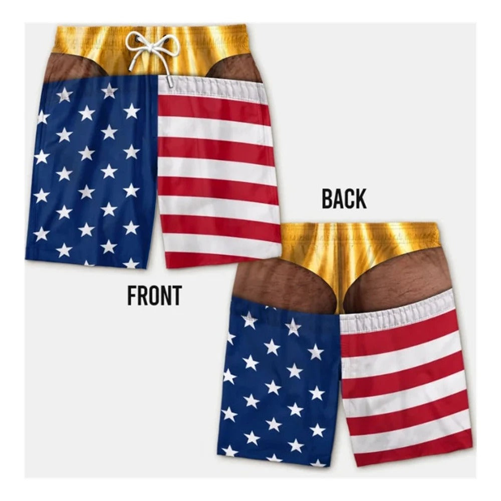 Men's Swim Trunks Funny Hairy Butt Cheek Gag Beach Shorts