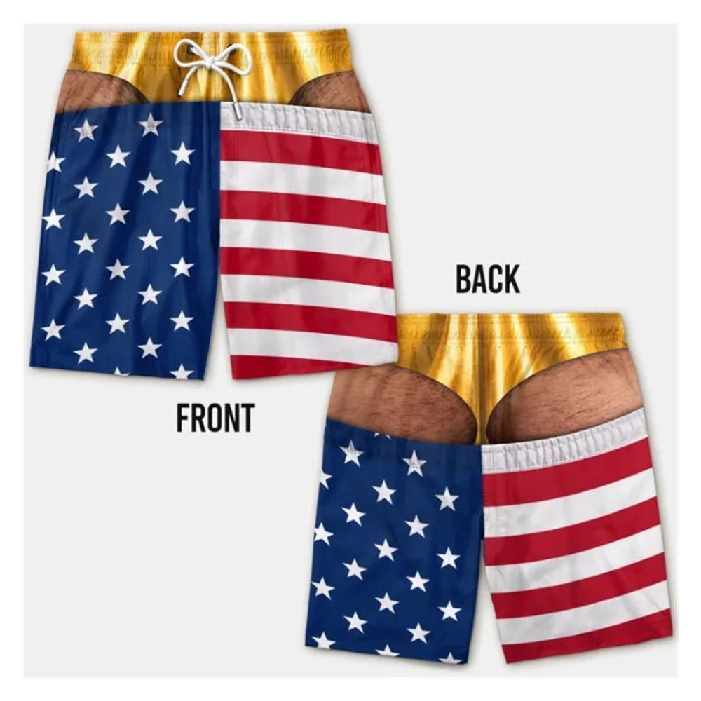 Men's Swim Trunks Funny Hairy Butt Cheek Gag Beach Shorts