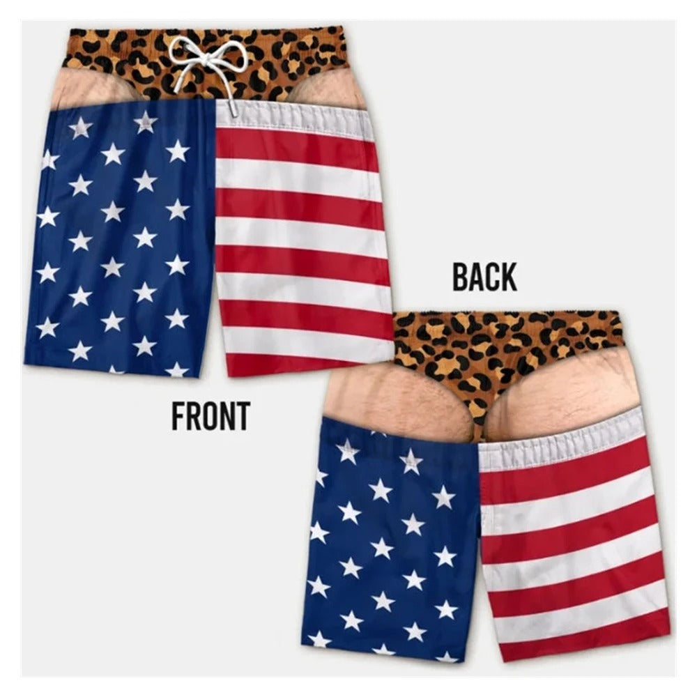 Men's Swim Trunks Funny Hairy Butt Cheek Gag Beach Shorts