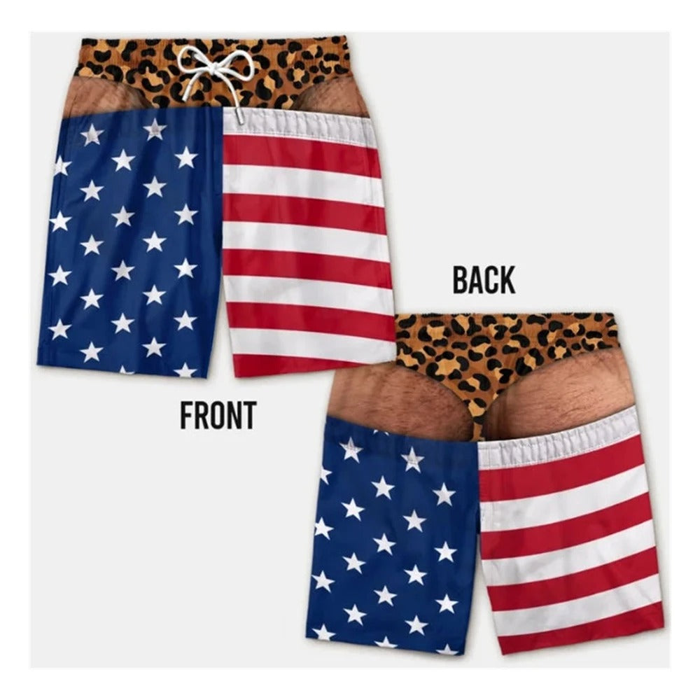 Men's Swim Trunks Funny Hairy Butt Cheek Gag Beach Shorts