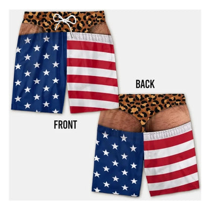 Men's Swim Trunks Funny Hairy Butt Cheek Gag Beach Shorts