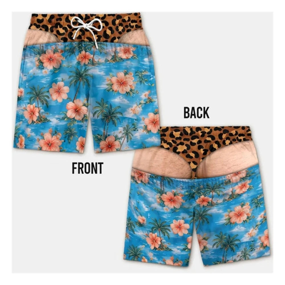 Men's Swim Trunks Funny Hairy Butt Cheek Gag Beach Shorts