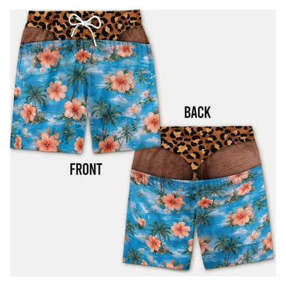 Men's Swim Trunks Funny Hairy Butt Cheek Gag Beach Shorts