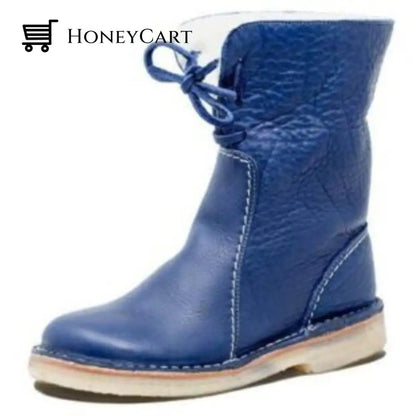 Vintage Buttery Soft Waterproof Wool Lined Boots Blue / Us5.5/Eu35 Shoes