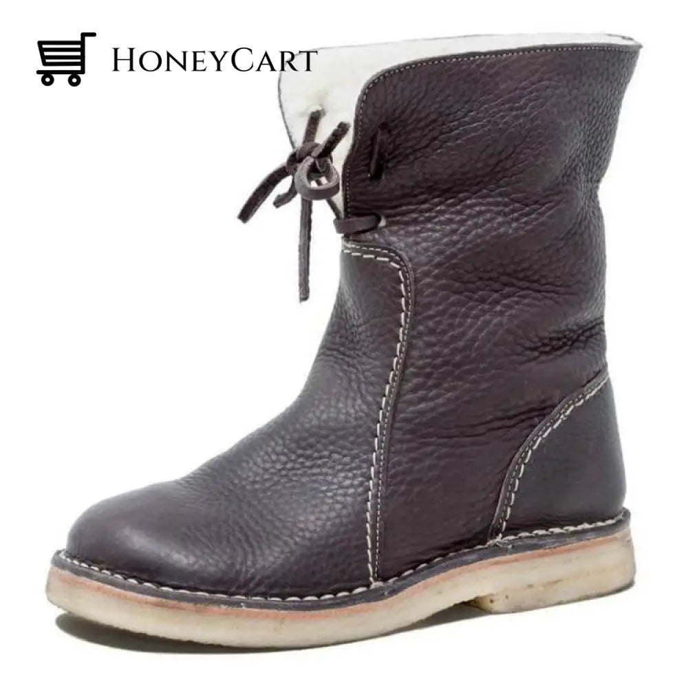 Vintage Buttery Soft Waterproof Wool Lined Boots Dark Brown / Us5.5/Eu35 Shoes