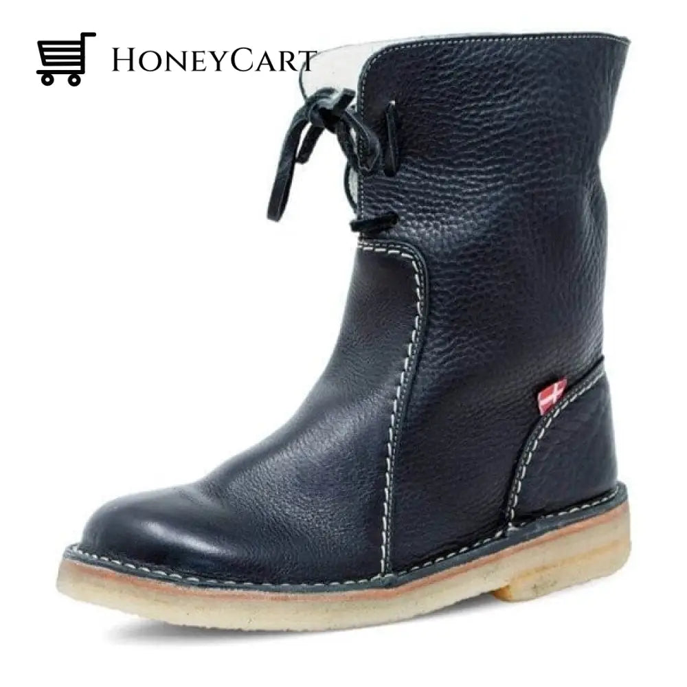Vintage Buttery-Soft Waterproof Wool Lining Boots Black / 5