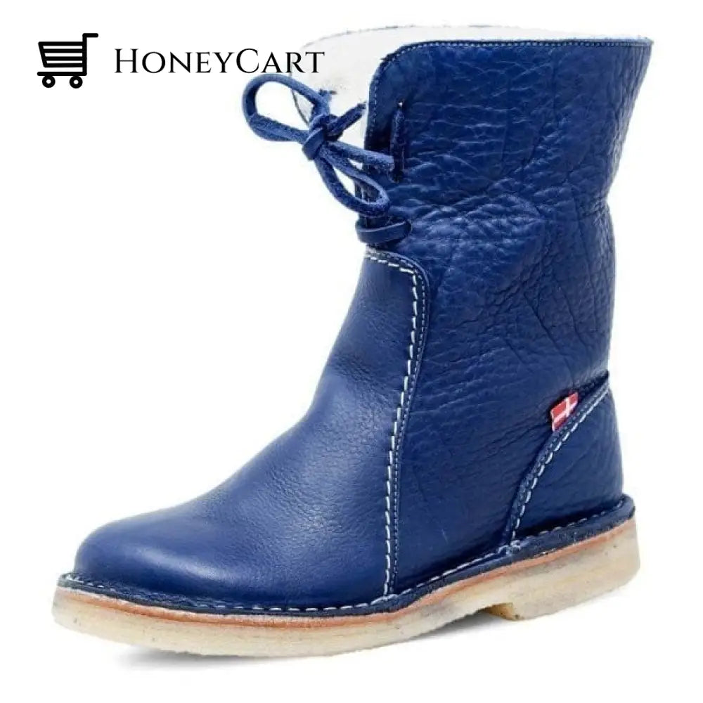Vintage Buttery-Soft Waterproof Wool Lining Boots Blue / 5