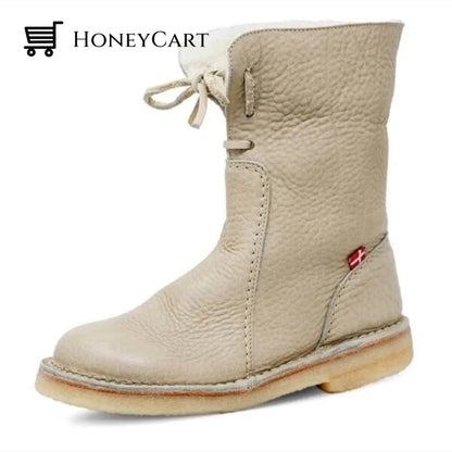 Vintage Buttery-Soft Waterproof Wool Lining Boots Cream / 5