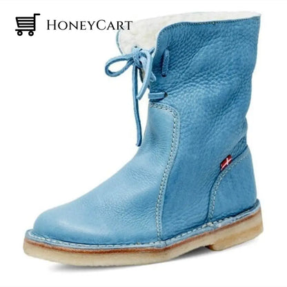 Vintage Buttery-Soft Waterproof Wool Lining Boots Light Blue / 5