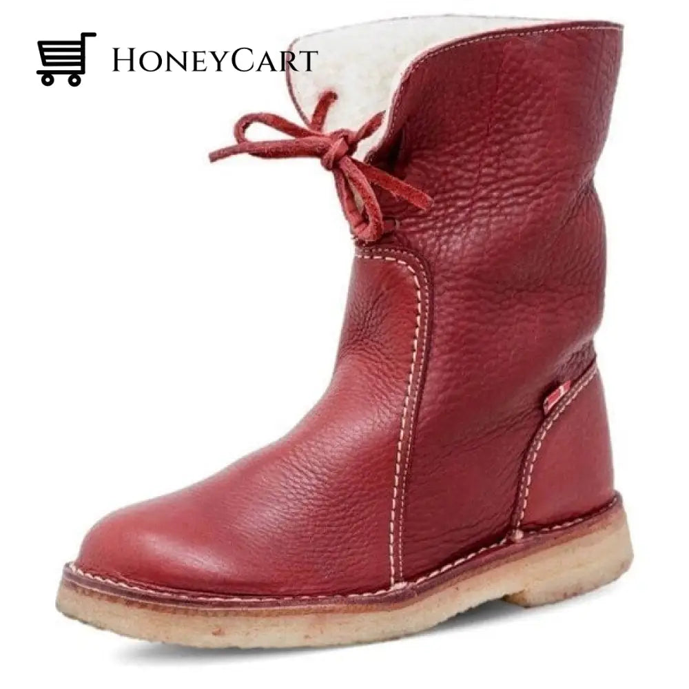 Vintage Buttery-Soft Waterproof Wool Lining Boots Red / 5
