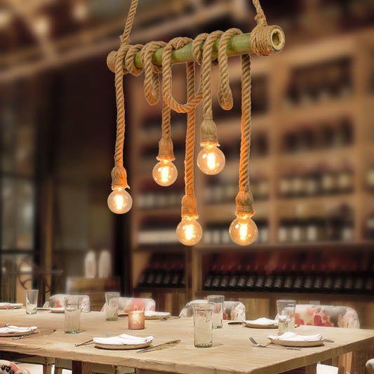 Vintage Rope Pendant Lamp - Vintage Bamboo Chandeliers Decoration for Bedroom, Restaurant, Cafe and  Bar