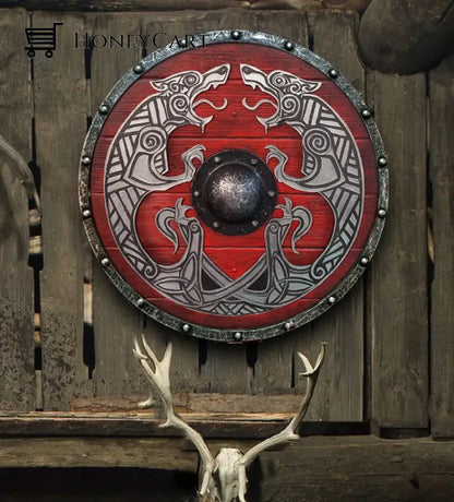 Vintage Wooden Wall Hanging Shield Battle Ornaments Red Dragon Ltt-Shield