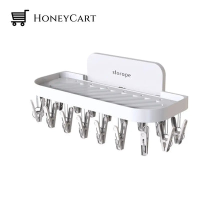 Wall-Mounted Hooks Bathroom Drying Rack White Accessories