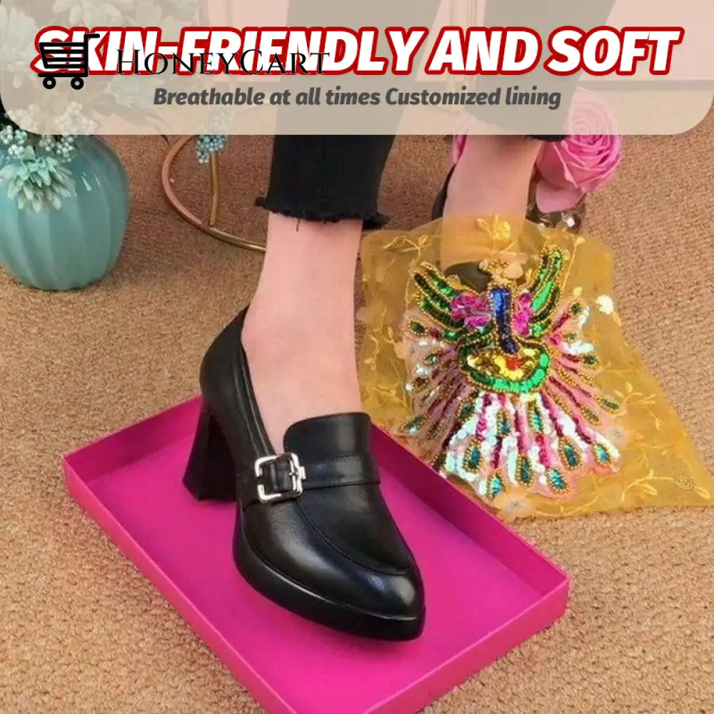 Waterproof Leather High Heels Beauty& Health