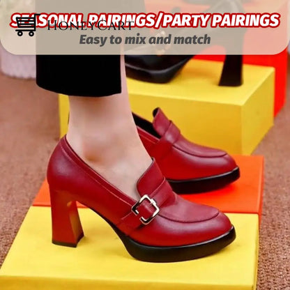 Waterproof Leather High Heels Beauty& Health